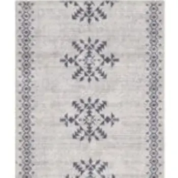 8' Gray Geometric Washable Runner Rug