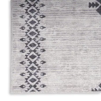 8' Gray Geometric Washable Runner Rug