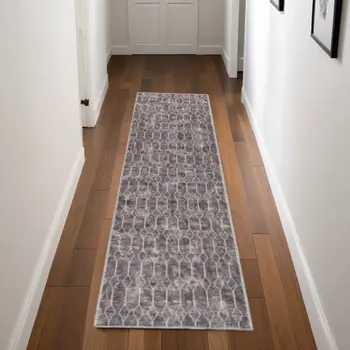 8' Brown Geometric Washable Runner Rug