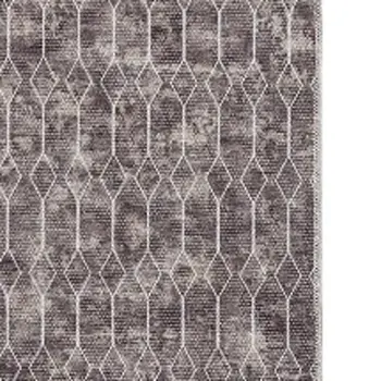 8' Brown Geometric Washable Runner Rug