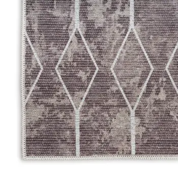 8' Brown Geometric Washable Runner Rug