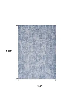 8' X 10' Blue and Off White Geometric Power Loom Washable Area Rug