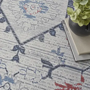 8' X 10' Ivory and Blue Oriental Power Loom Washable Area Rug
