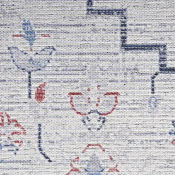 9' X 12' Ivory and Blue Oriental Power Loom Washable Area Rug