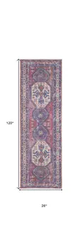 10' Blue and Red Floral Power Loom Distressed Washable Runner Rug