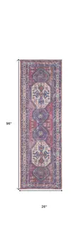 8' Blue And Red Medallion Distressed Washable Runner Rug