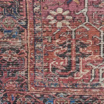 8' Blue and Red Floral Power Loom Distressed Washable Runner Rug