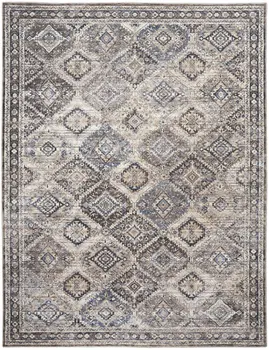 8' X 10' Ivory and Tan Floral Power Loom Distressed Washable Area Rug
