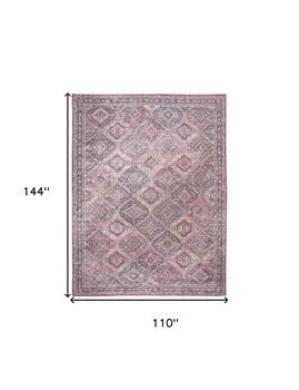 9' X 12' Blue and Red Floral Power Loom Distressed Washable Area Rug