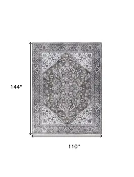 9' X 12' Green and Ivory Floral Power Loom Distressed Washable Area Rug