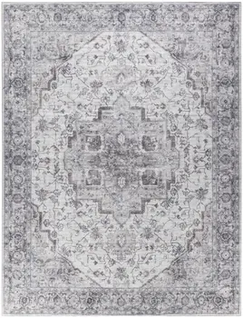 9' X 12' Beige and Ivory Floral Power Loom Distressed Washable Area Rug