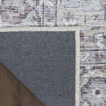 9' X 12' Beige and Ivory Floral Power Loom Distressed Washable Area Rug