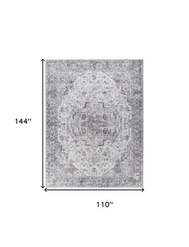 9' X 12' Beige and Ivory Floral Power Loom Distressed Washable Area Rug