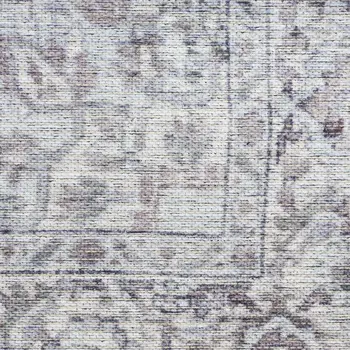 9' X 12' Gray and Ivory Floral Power Loom Distressed Washable Area Rug