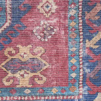 8' X 10' Blue and Red Geometric Power Loom Distressed Washable Area Rug