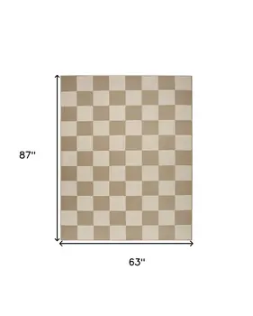 5' X 7' Natural and Ivory Geometric Power Loom Washable Non Skid Area Rug
