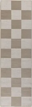 8' Natural and Ivory Geometric Power Loom Washable Non Skid Runner Rug