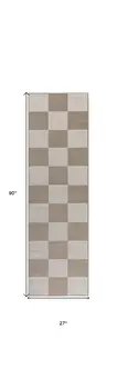 8' Natural and Ivory Geometric Power Loom Washable Non Skid Runner Rug