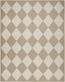 5' X 7' Natural and Ivory Geometric Power Loom Washable Non Skid Area Rug