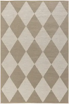 4' X 6' Natural and Ivory Geometric Power Loom Washable Non Skid Area Rug