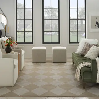 8' X 10' Natural and Ivory Geometric Power Loom Washable Non Skid Area Rug