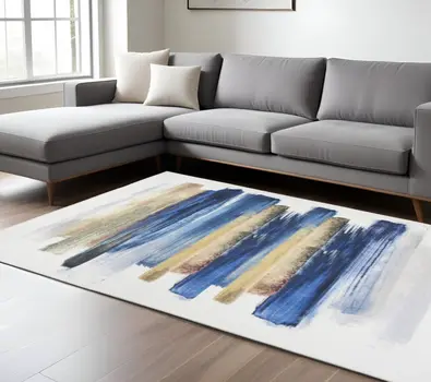 6' X 9' Blue And Gray Abstract Washable Area Rug