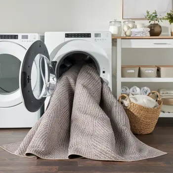 8' Cream Abstract Washable Runner Rug
