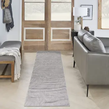 8' Cream Abstract Washable Runner Rug