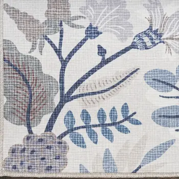 10' Ivory Floral Washable Runner Rug