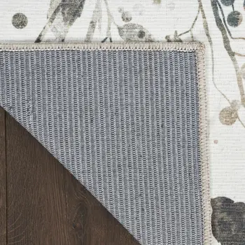 10' Cream Floral Washable Runner Rug
