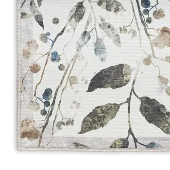 10' Cream Floral Washable Runner Rug