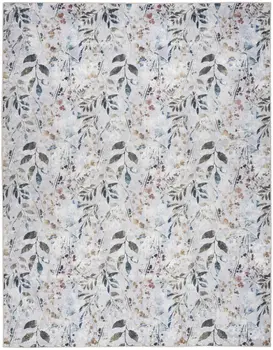 6' X 9' Ivory Blue and Gray Floral Power Loom Washable Non Skid Area Rug