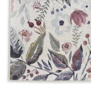 8' Ivory Floral Washable Runner Rug