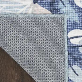8' Blue Floral Washable Runner Rug