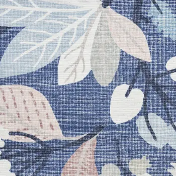 8' Blue Floral Washable Runner Rug