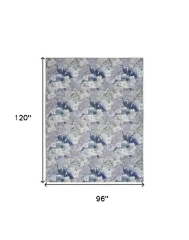 8' X 10' Ivory Blue and Gray Floral Power Loom Washable Non Skid Area Rug