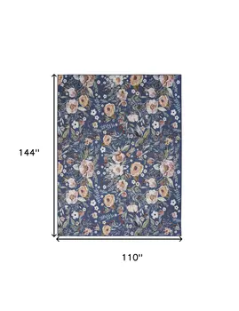 9' X 12' Blue Pink And Green Floral Distressed Washable Area Rug