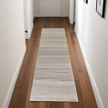 8' Beige And Black Geometric Washable Runner Rug