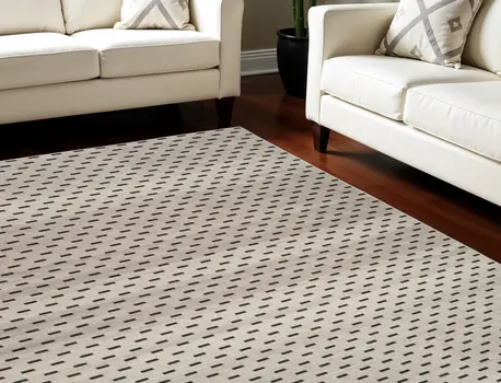 8' X 10' Black and Ivory Abstract Power Loom Washable Non Skid Area Rug