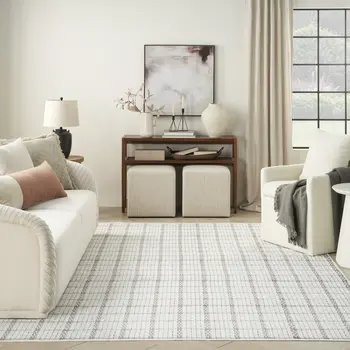 9' X 12' Gray and Ivory Geometric Power Loom Washable Non Skid Area Rug
