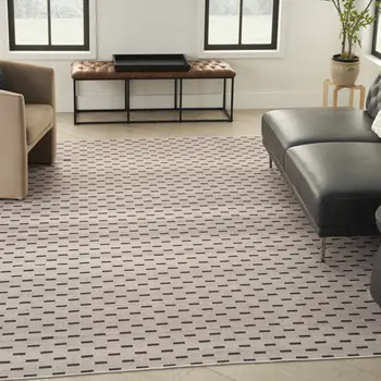 9' X 12' Cream And Black Geometric Washable Area Rug