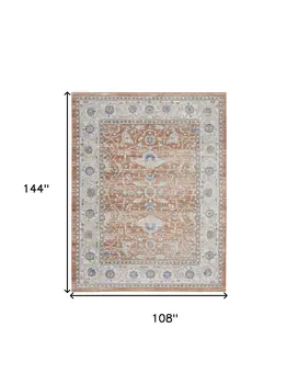 9' X 12' Gray and Red Oriental Power Loom Area Rug