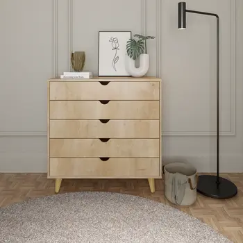 36" Natural Wood Five Drawer Dresser