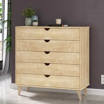 36" Natural Wood Five Drawer Dresser