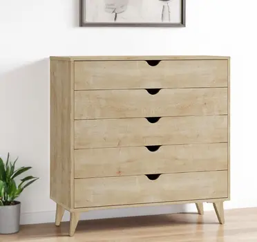 36" Natural Wood Five Drawer Dresser