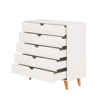 36" White And Natural Wood Five Drawer Dresser