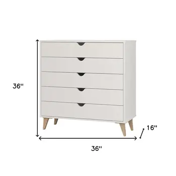 36" White And Natural Wood Five Drawer Dresser