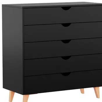 36" Black And Natural Wood Five Drawer Dresser
