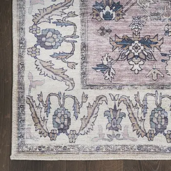 4' X 6' Beige and Gray Oriental Power Loom Distressed Washable Non Skid Area Rug