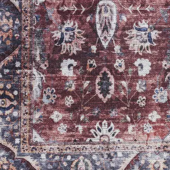 4' X 6' Red and Ivory Oriental Power Loom Distressed Washable Non Skid Area Rug